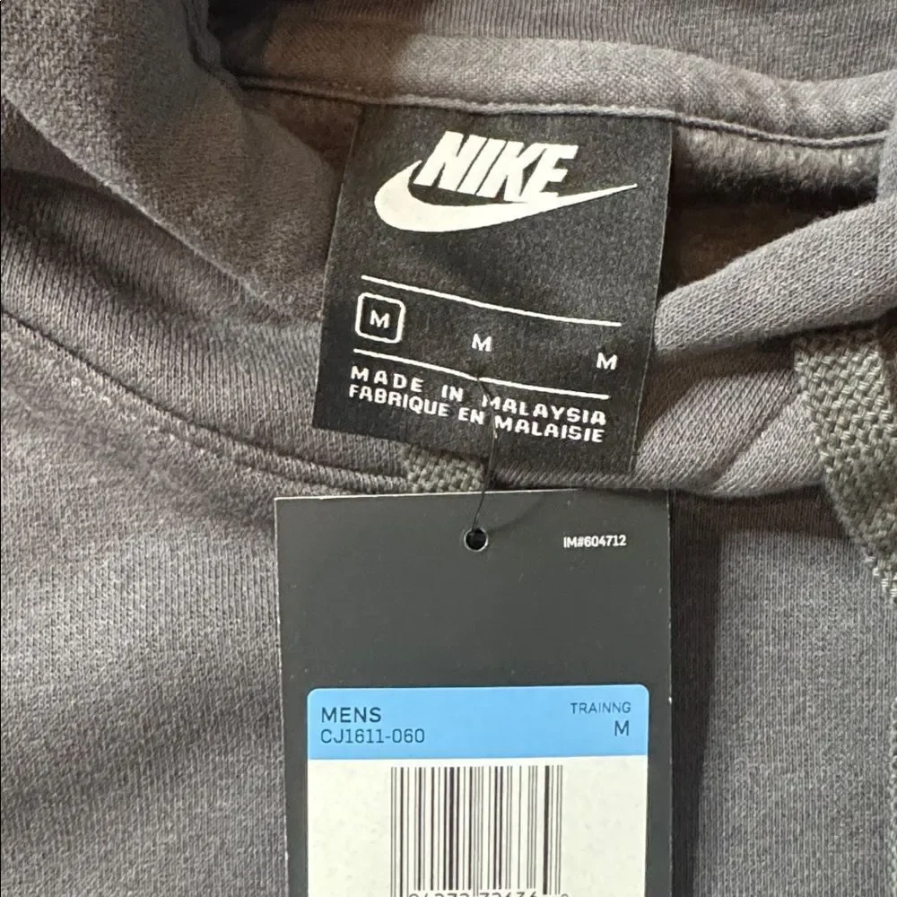 Nike Men’s Dark Gray Hoodie Fleece Lined Kangaroo Pocket Drawstring Hood Size M